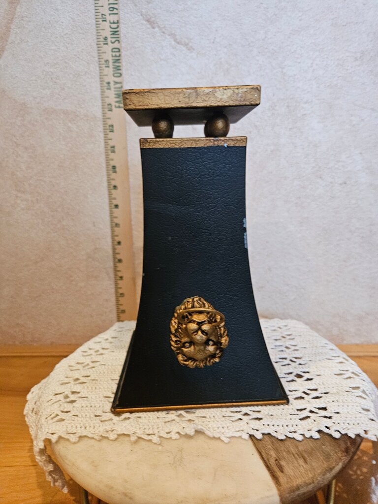 Vintage Toleware Tole Pedestal Statement Planter Vase Black Gold Florentine Style Riser Stand