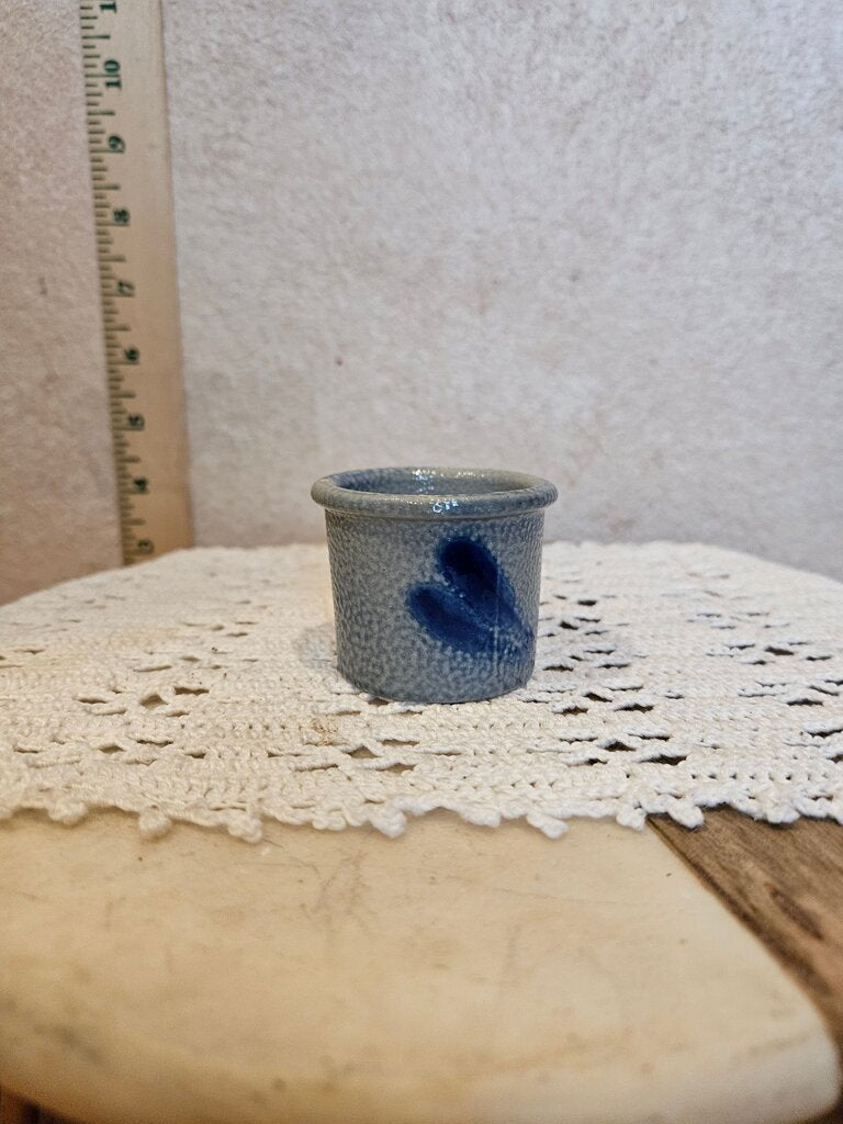 Vintage MCM German Pottery Salt Glazed Blue Sponge ware Vintage Crock Farmhouse dollhouse