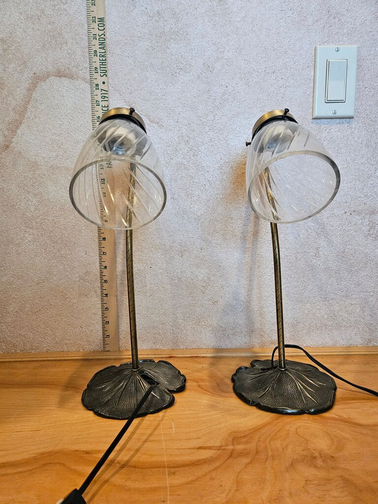 Vintage Lily Pad Lamp, Goose Neck Working Lamp with Frosted and Clear Glass Shade