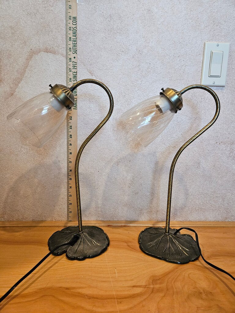 Vintage Lily Pad Lamp, Goose Neck Working Lamp with Frosted and Clear Glass Shade