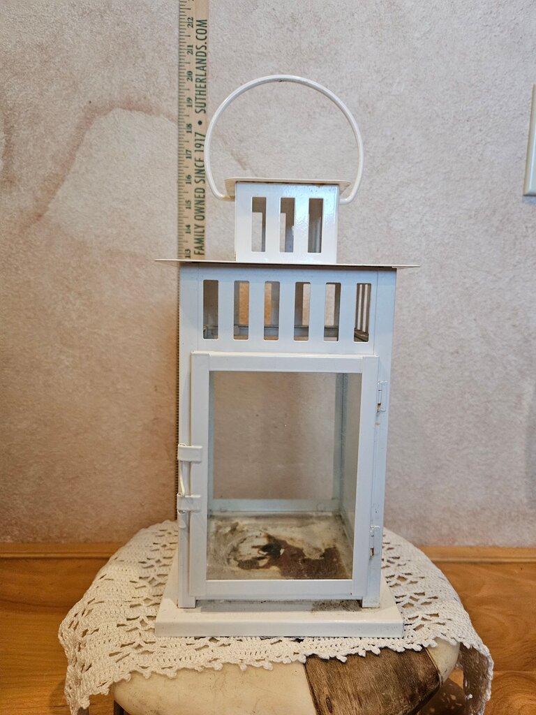 Rustic White Decorative Block Lantern Candle holder indoor/outdoor table decor farmhouse wedding