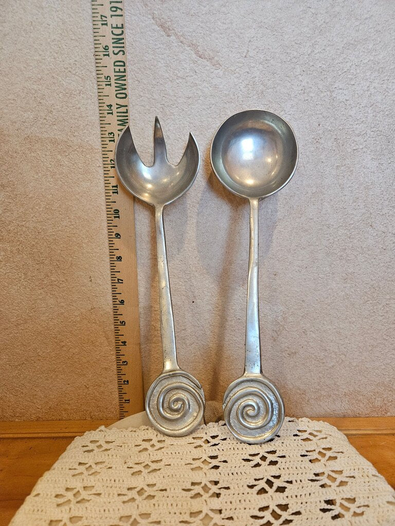 Vintage MCM Mariposa Aluminum Salad Utensils Serving Set