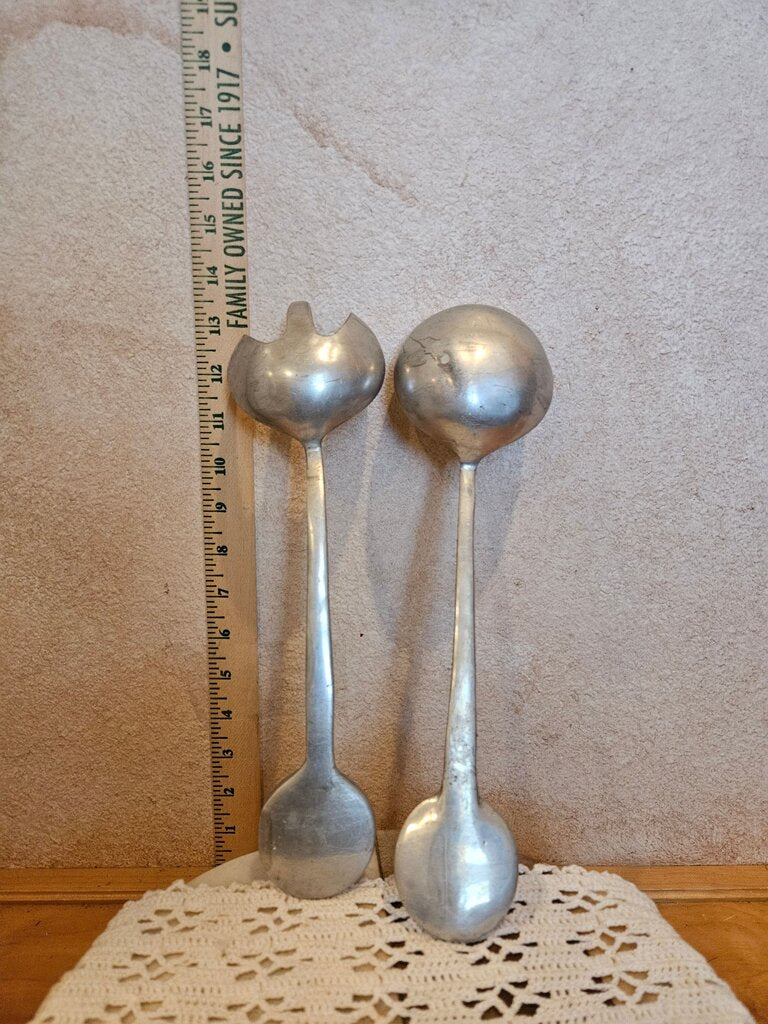 Vintage MCM Mariposa Aluminum Salad Utensils Serving Set