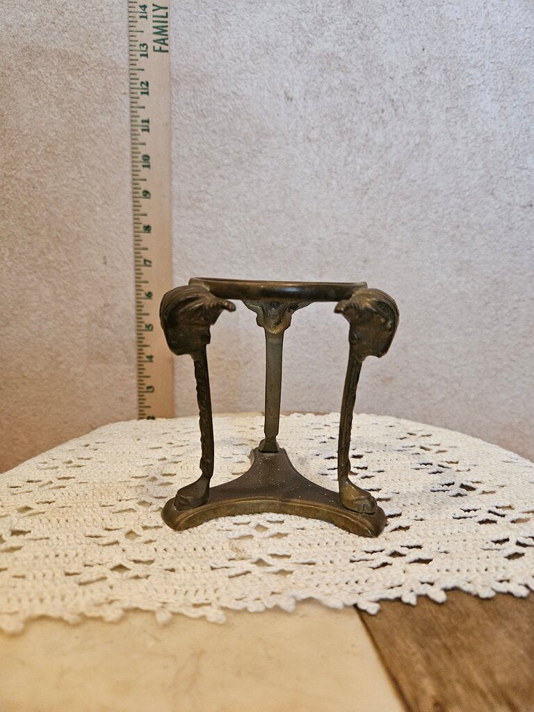 Vintage Brass Three Ram Heads Tripod Stand large Orb Holder candle holder, riser, crystal ball base