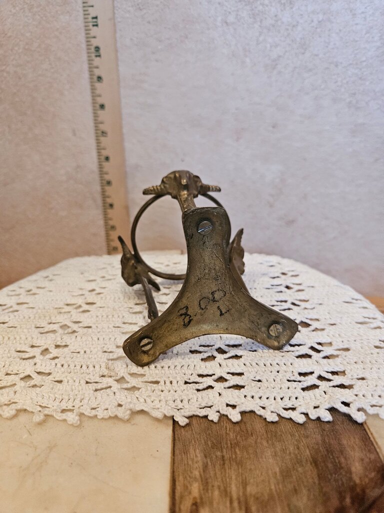 Vintage Brass Three Ram Heads Tripod Stand large Orb Holder candle holder, riser, crystal ball base