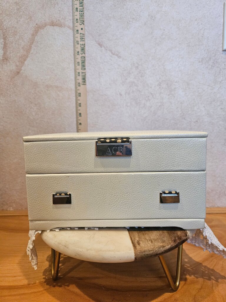 Vintage 1980s 2 Tier Classic White Jewelry Box w Polka Dot Interior vanity top display
