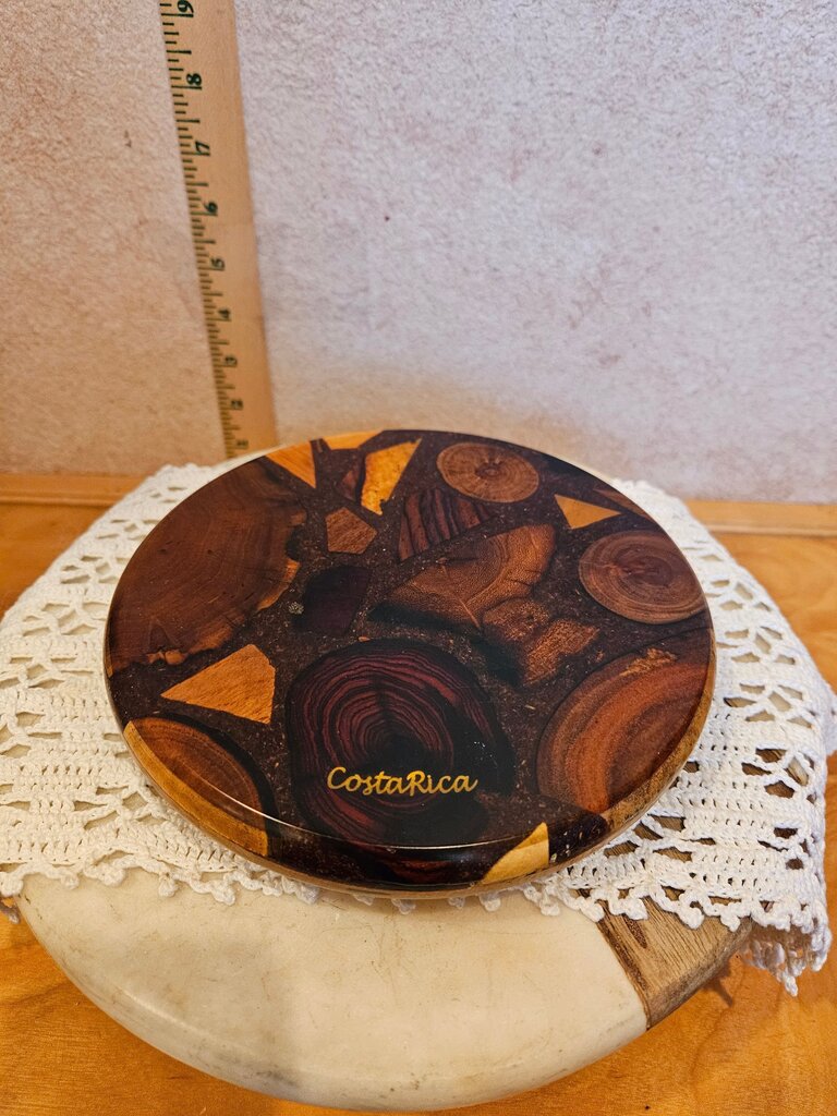 Round Reclaimed Exotic Wood Footed Trivet from Costa Rica, "Country Wood" display candle holder, riser