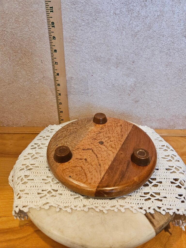 Round Reclaimed Exotic Wood Footed Trivet from Costa Rica, "Country Wood" display candle holder, riser