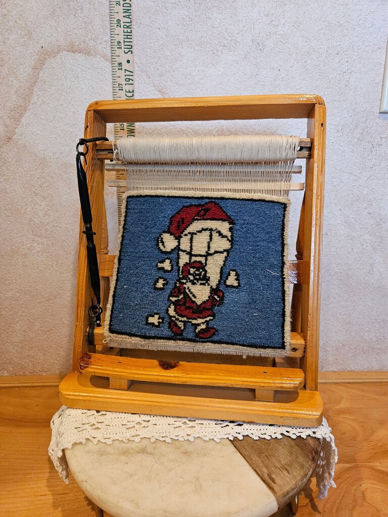 Vintage Very unique Hand made Turkish Santa Claus Carpet on it's Own Loom Frame Tapestry
