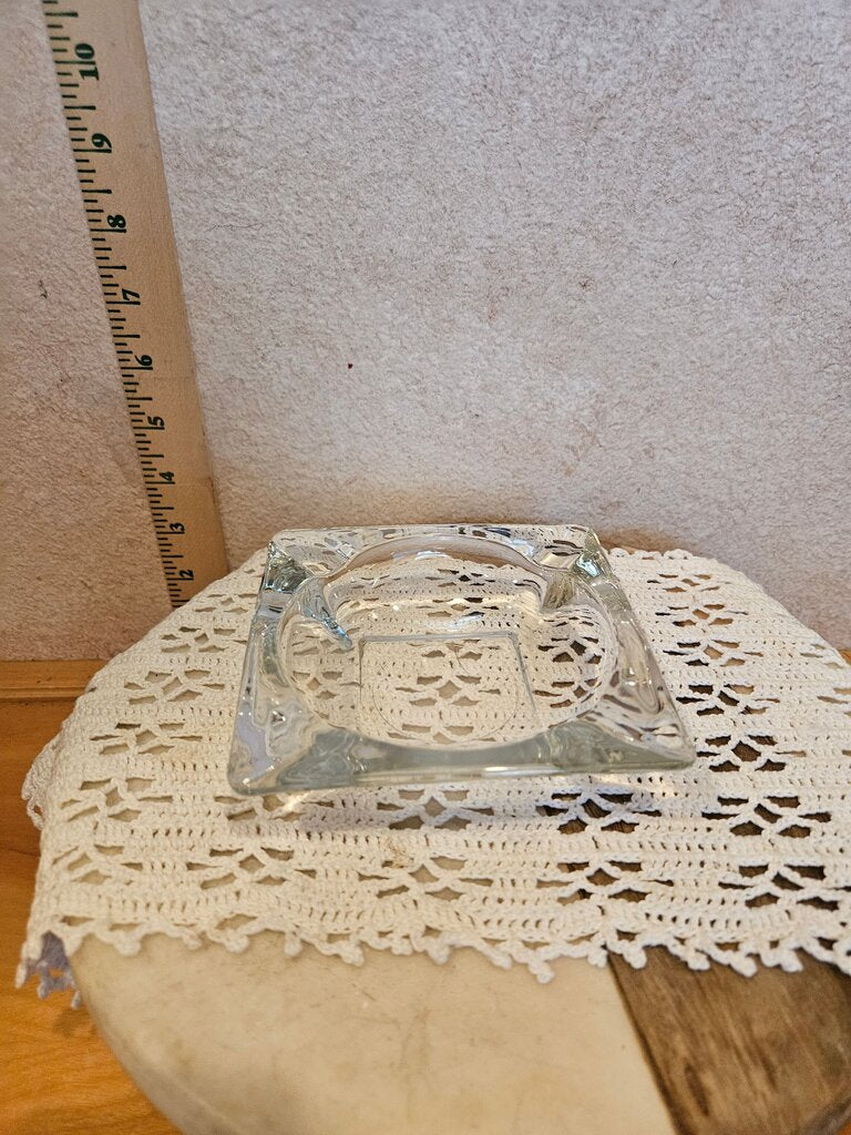 Vintage Clear Square Glass Ashtray