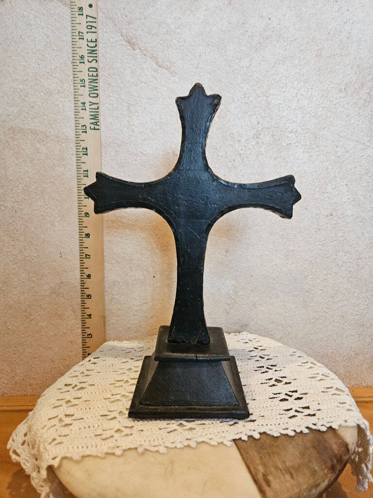 Decorative Metal on wood pedestal Footed Cross