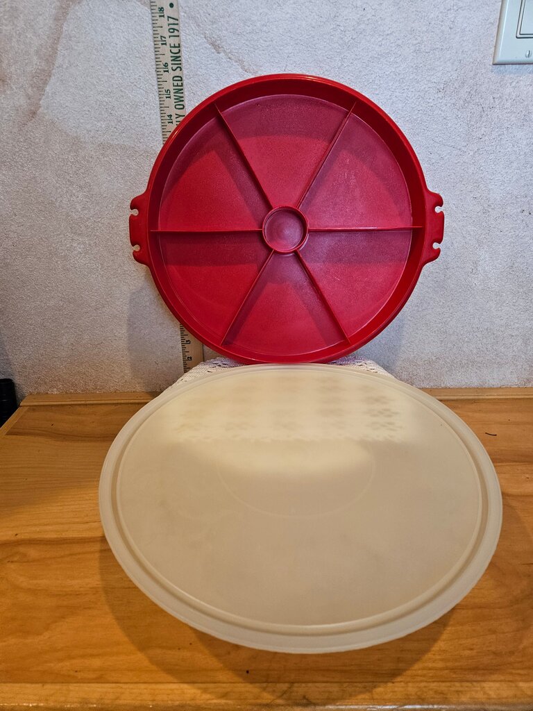 Vintage 1970’s Tupperware Red Divided Serving Tray With Frosted White Lid - Collectible | Camping | Cottage | Picnic | Gift