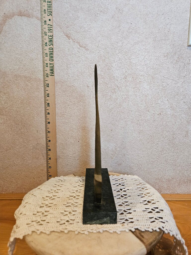 Sail Boat Sculpture on Granite Stand w Patinated Brass Frame & Stained Glass Inserts. Midcentury Home Decoration from 1960s-1970s.Decorative Sailboat Sculpture