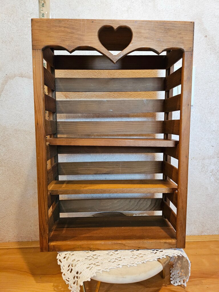 Wooden Decorative Storage Crate w Heart Cutout farmhouse adjustable shelf