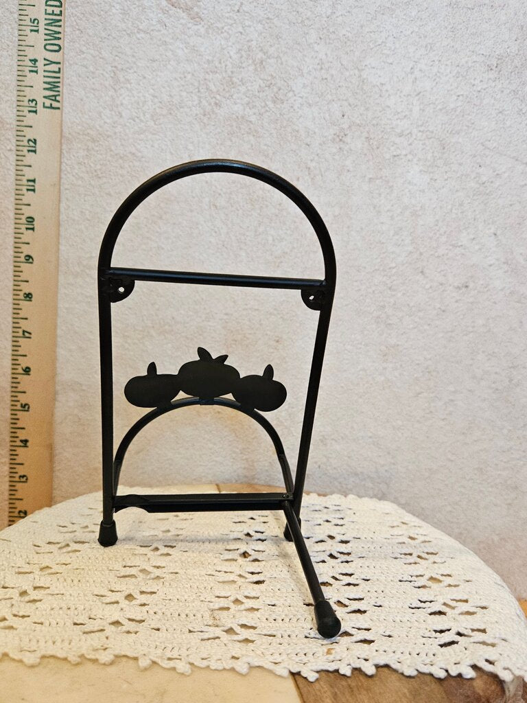 Vintage Primitive Black Farmhouse Metal Apple Motif Design Napkin Holder / cookbook stand / plate rackbook display /