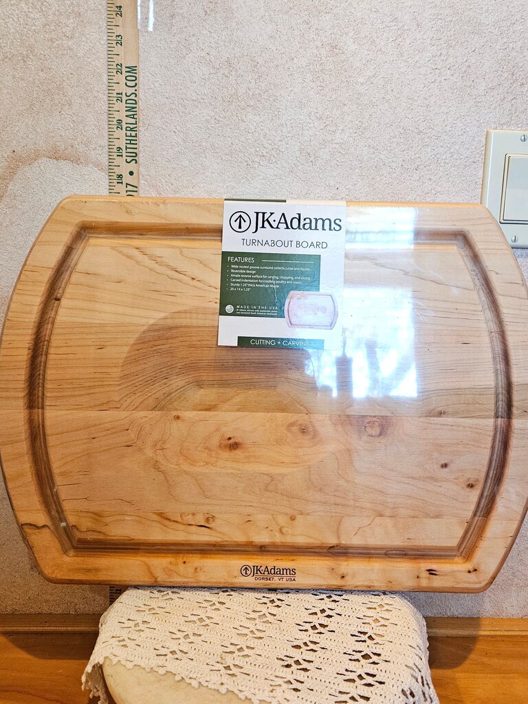 New in Package JK Adams X large Meat Carving Turnabout Board w juice catch indention Reversable double sided