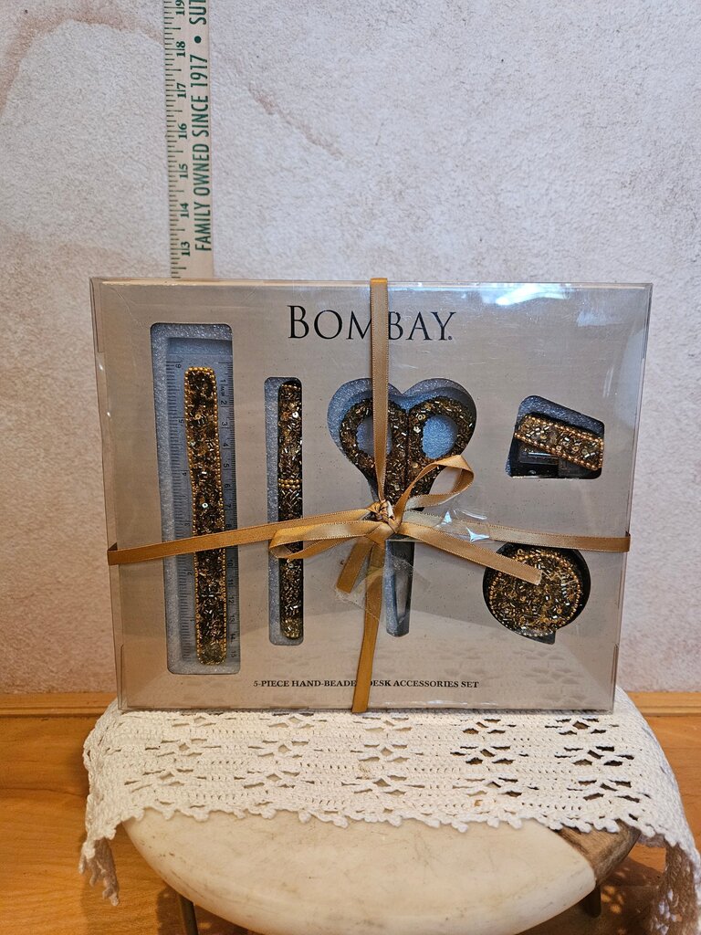 NIB New 5-Piece Hand-Beaded Desk Accessories Set Bombay