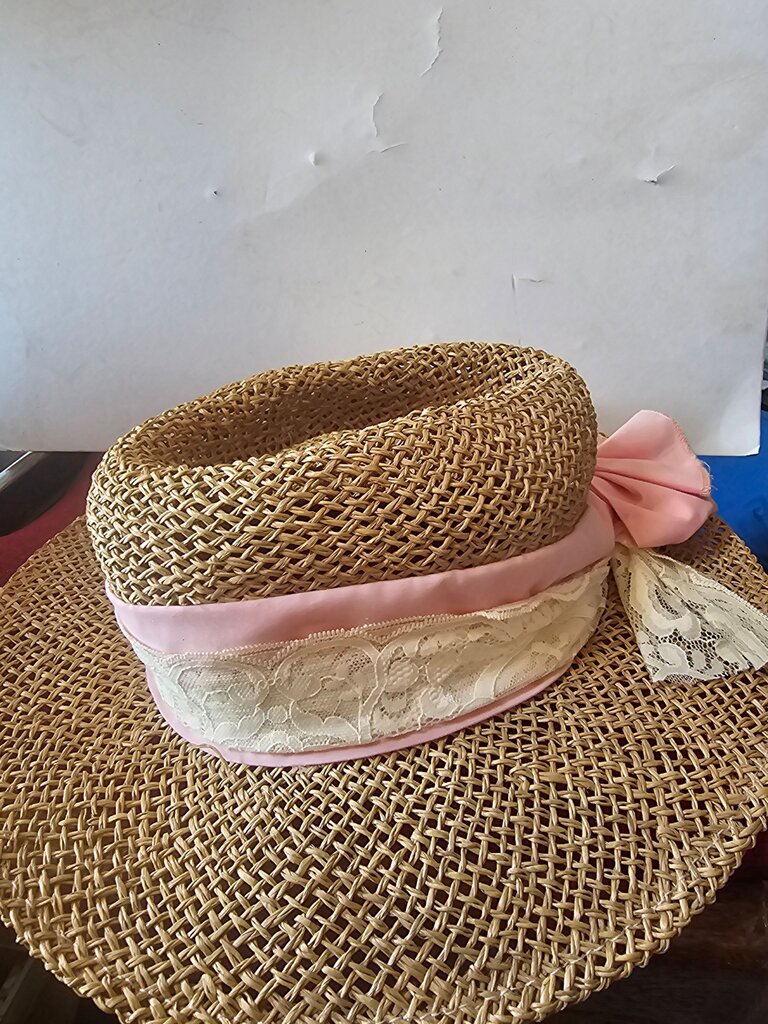 Straw Sun Hat with Pink Ribbon