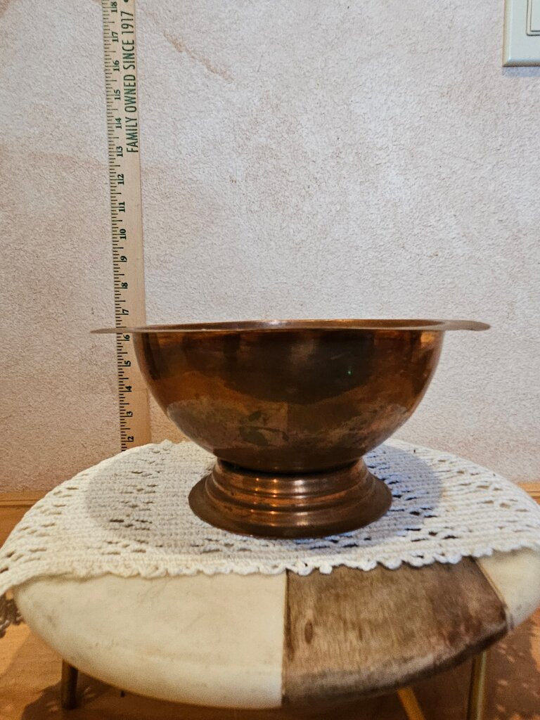 Vintage Copper pedestal Display Serving wide rimmed Bowl