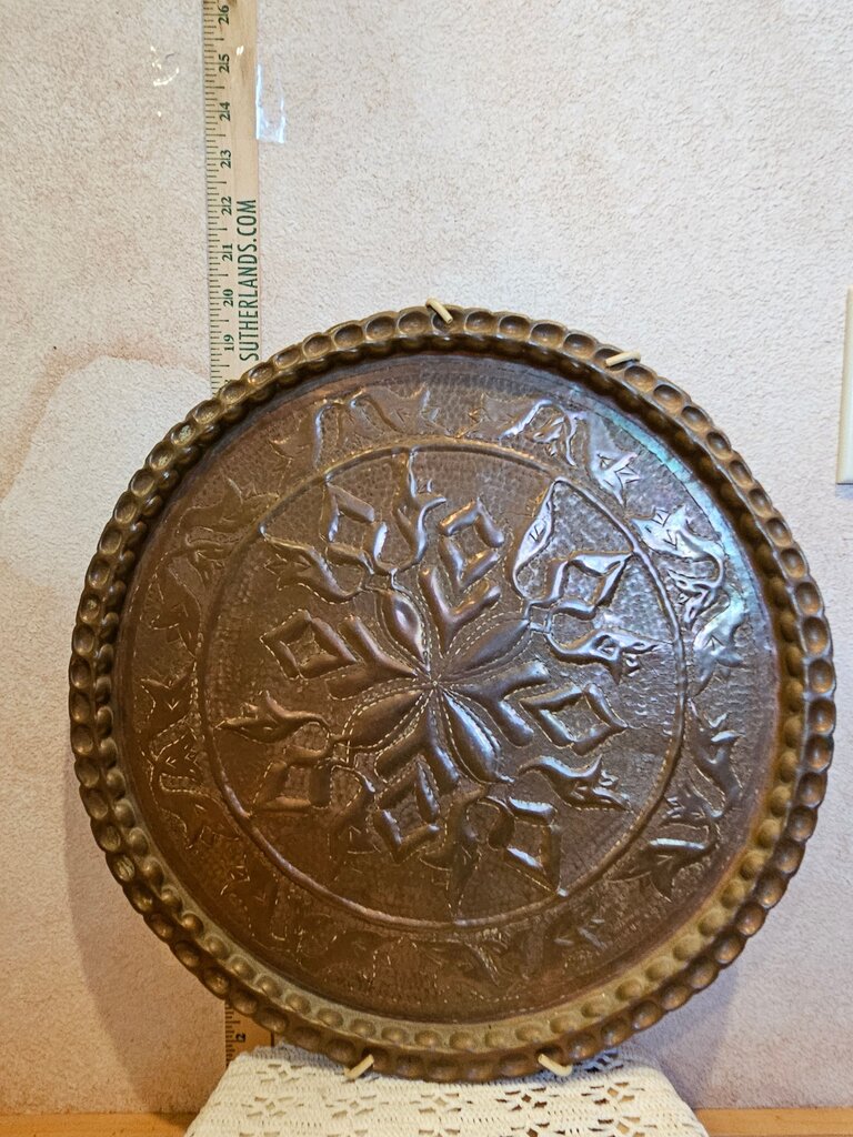 Vintage Ornamental Turkish Deep Embossed display platter w scalloped thumb print edge Dish wall display
