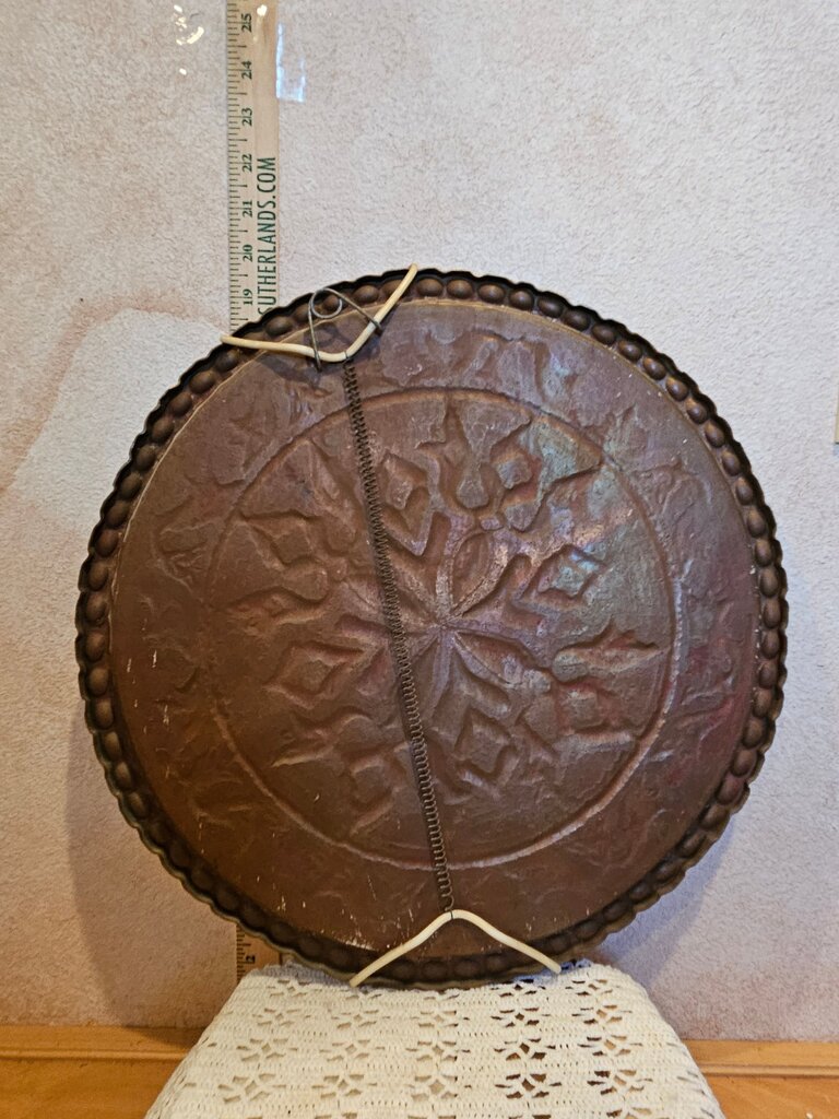 Vintage Ornamental Turkish Deep Embossed display platter w scalloped thumb print edge Dish wall display