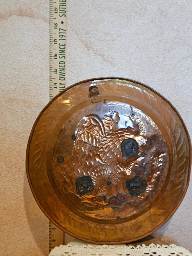 Vintage 1980s Copper Repousse Deeply Embossed/Relief Eagle & SNAKE Wall Display Hanging Plate Centre Piece