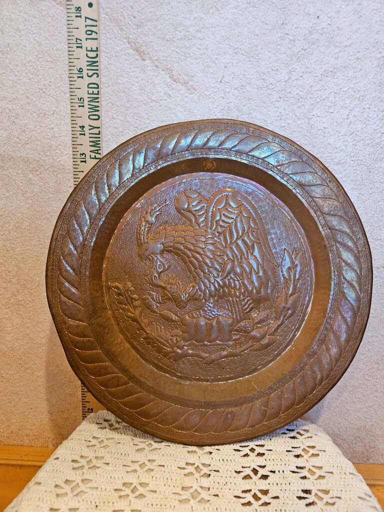 Vintage 1980s Copper Repousse Deeply Embossed/Relief Eagle & SNAKE Wall Display Hanging Plate Centre Piece
