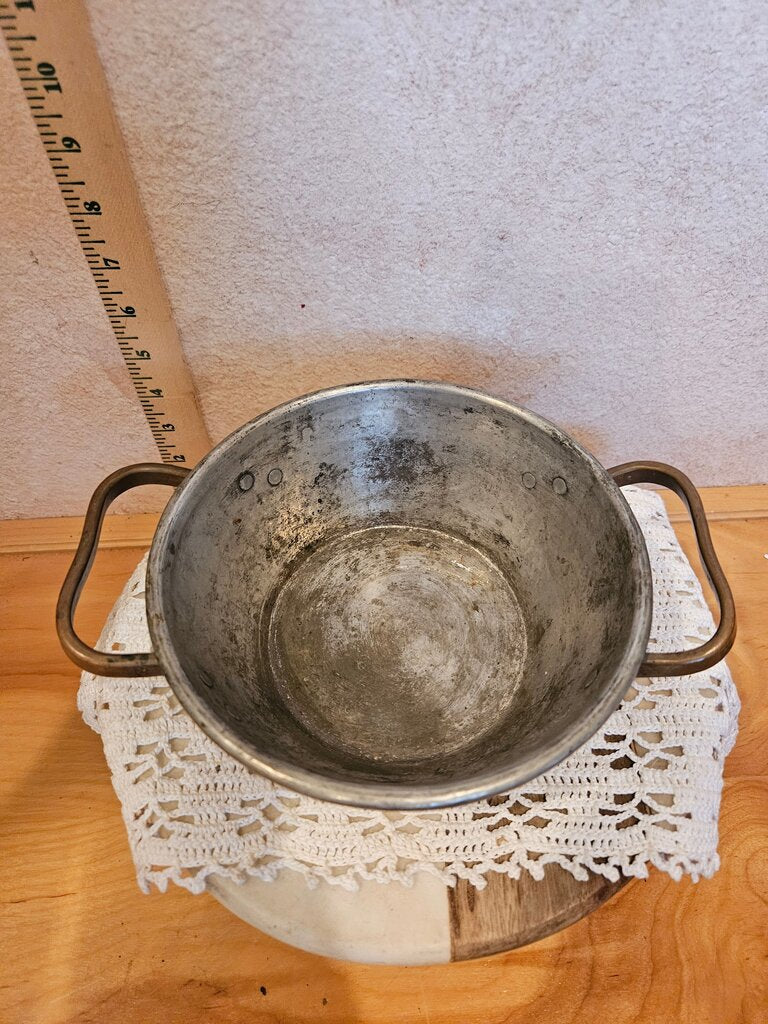 Antique Primitive Etched design Copper Pot Pan, Forged Handles, Rustic French Country Cottage Farmhouse Kitchen Decor