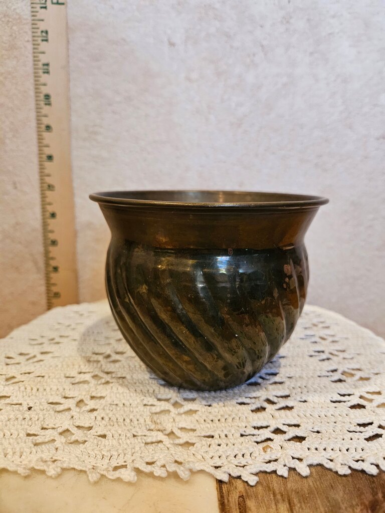 Vintage Small Brass Flower Pot Brass Planter Embossed Twist Design