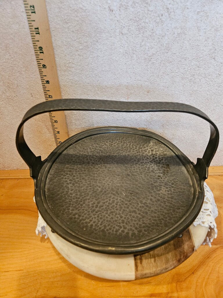 English Hammered Pewter Tall Handled Basket Sheffield Serving Tray table display cloche riser