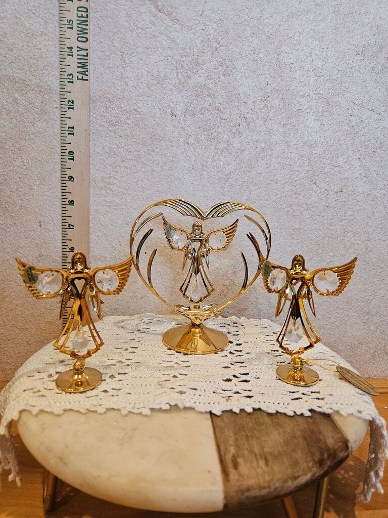 24K Gold Plated Austrian Crystal Angel hearts Set of 3