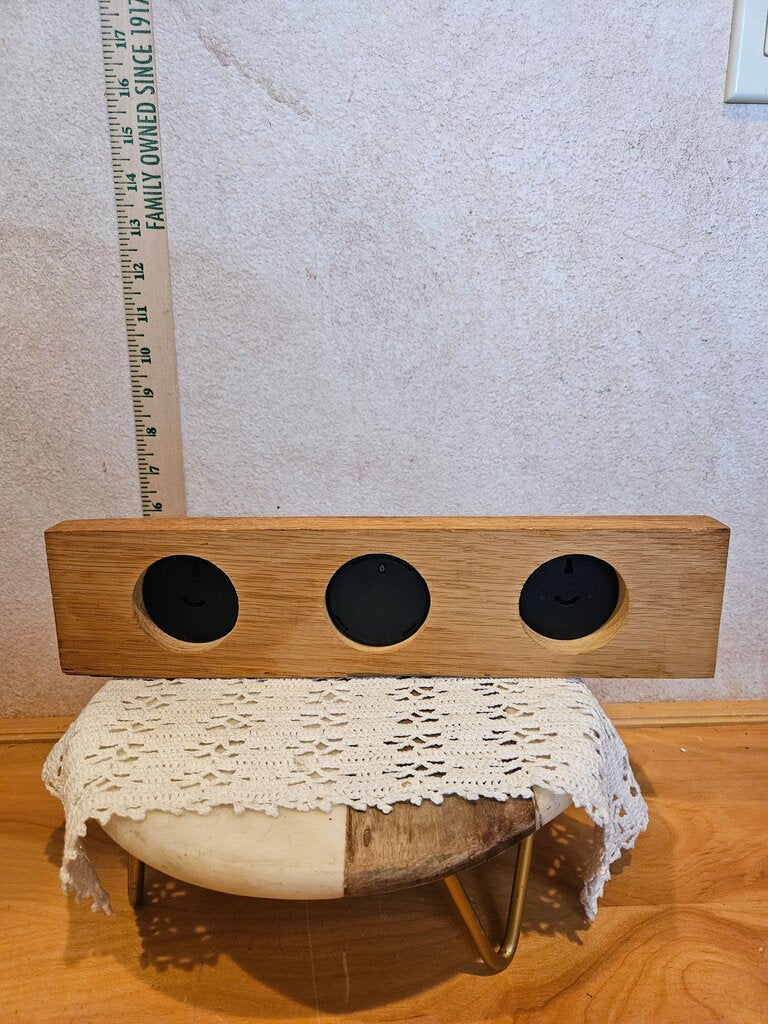 Vintage MCM clean lines weather station w wooden frame, Embedded barometer, thermometer, & hygromete
