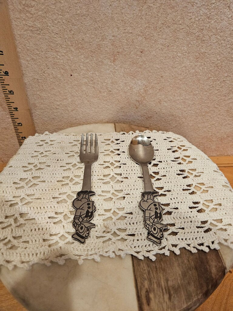 Vintage Donny Walt Disney Donald Duck Spoon & Fork Set Stainless Steel Japan