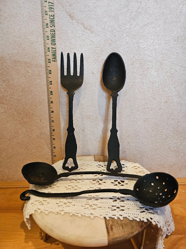 Vintage 3 piece Cast Iron Cooking Utensils Set