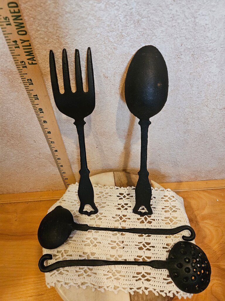 Vintage 3 piece Cast Iron Cooking Utensils Set