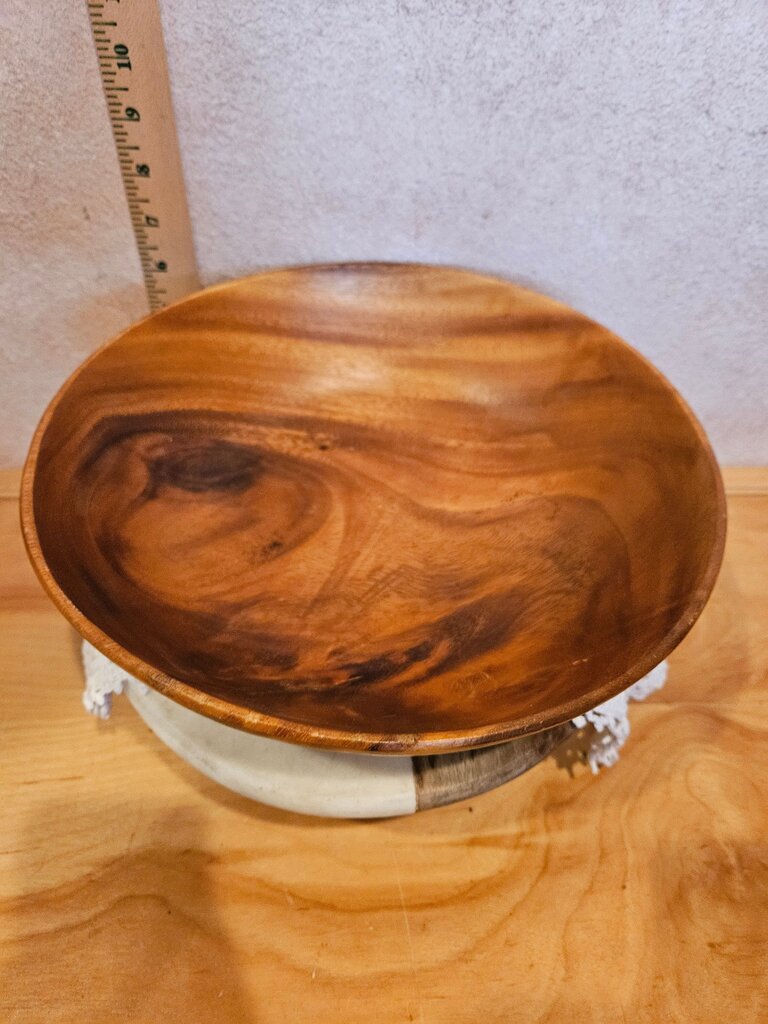Vintage MCM Wooden Serving Bowl / salad / fruit holder Swirl multi wood tones