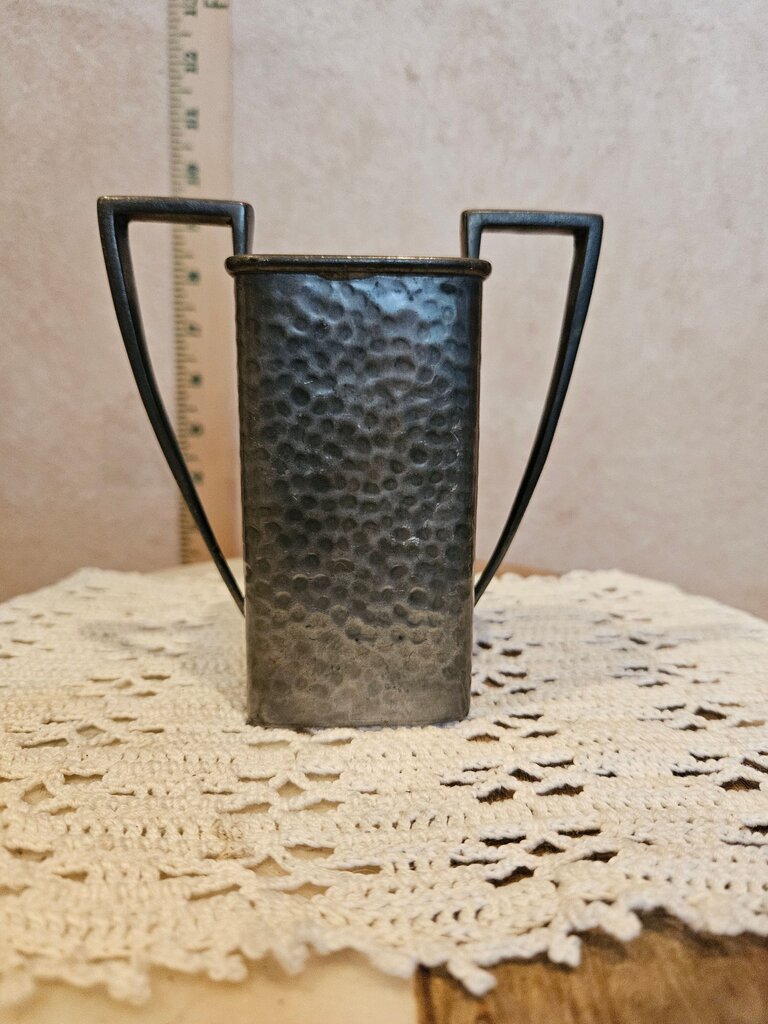 Art Deco Hammered Pewter Vase with Double Handles
