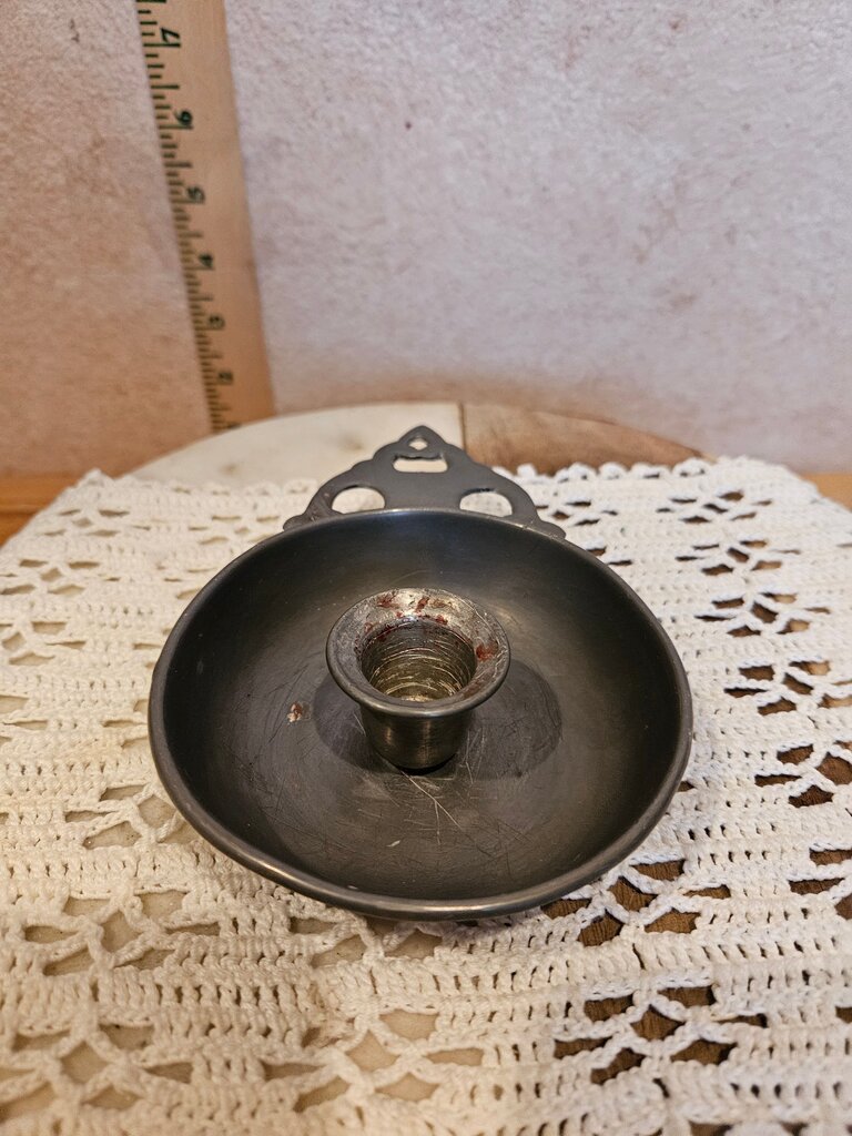 Vintage Metal Porringer Style Candle Holder with carrying handle