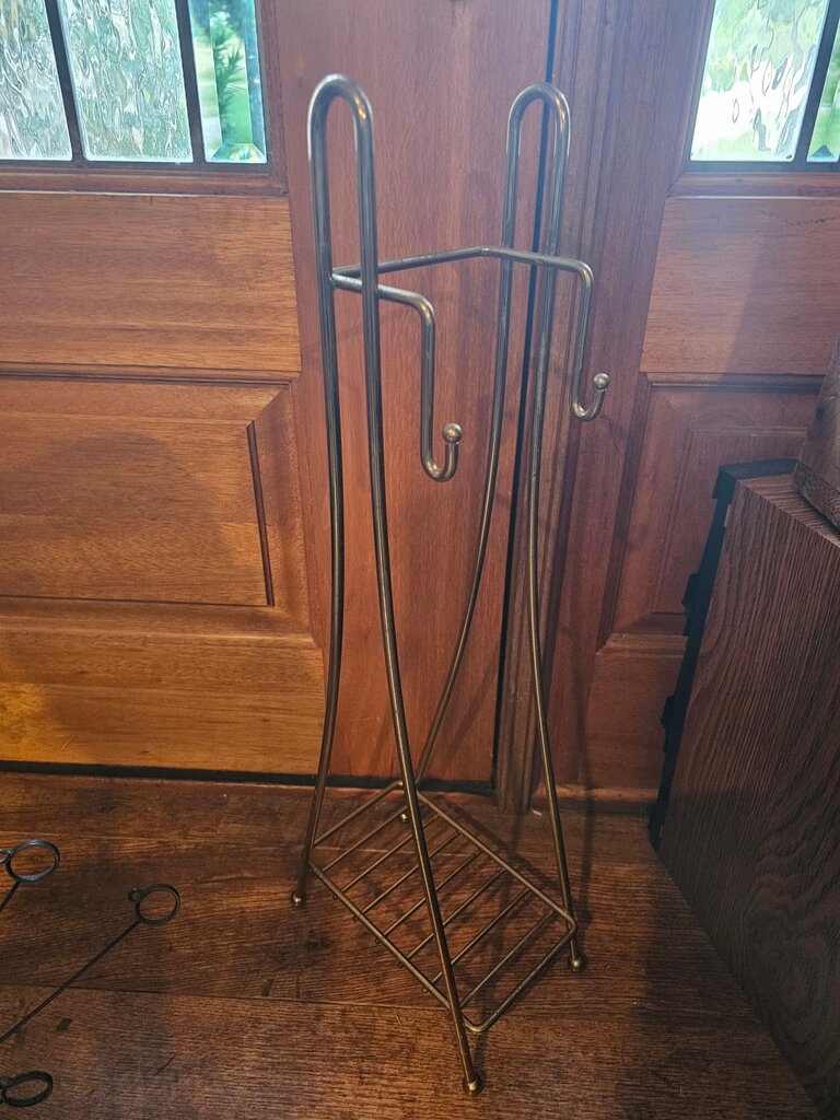 Vintage MCM Gold Brass Looking Metal Stand Tray Table toilet paper holder organizerr, purse riser