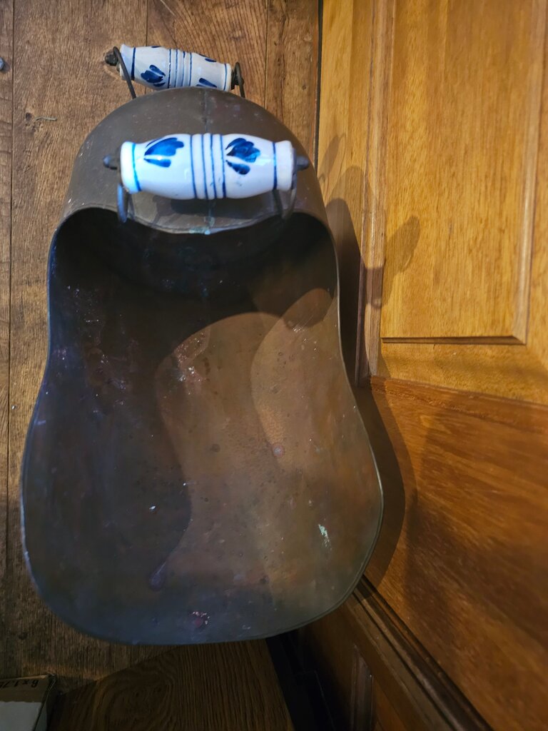 Vintage Large Copper Coal Ash Scuttle Pail Fireplace Bucket with Delft Blue Handle & Copper and Brass Ash Scuttle Rustic Pail