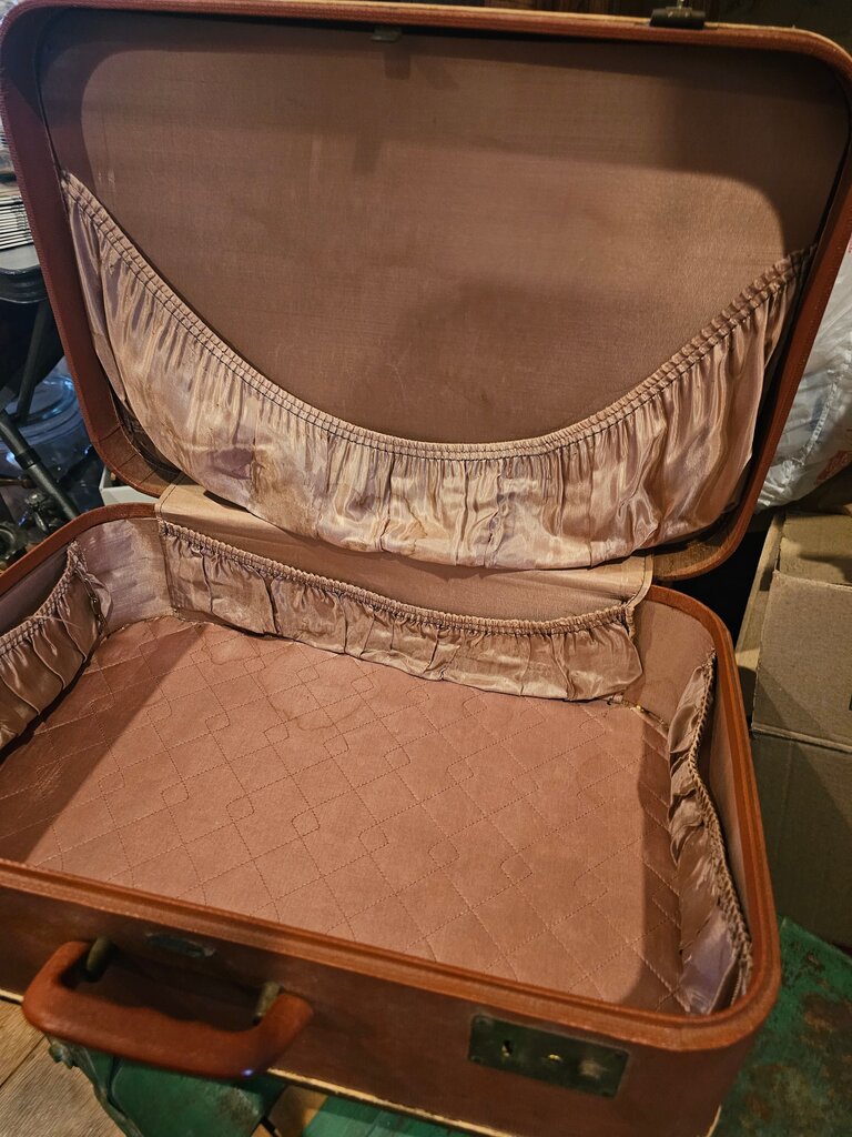 Vintage Brown Hard Shell Suitcase with pink Satin Lined with KEY!!!
