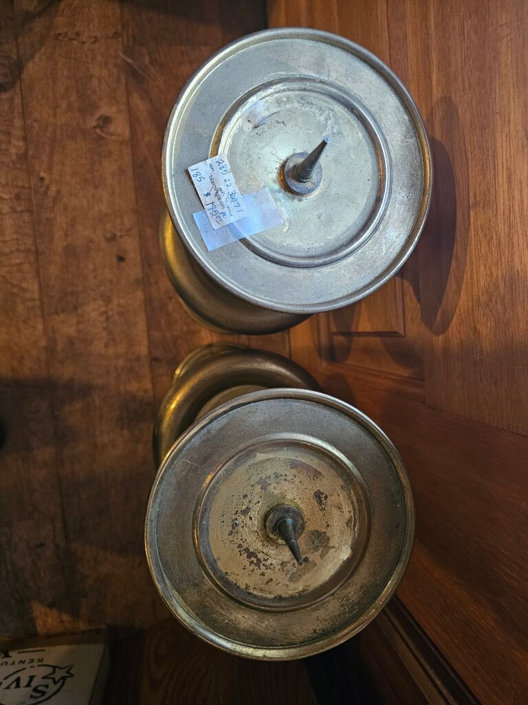 Vintage Bloomingdales Set of Brass Candle Holders Alter Style with large candle spike