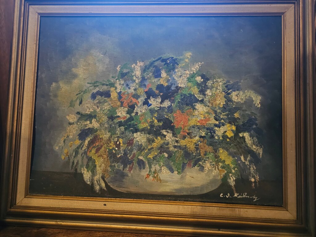 Large Vintage Floral Still Life Artist Signed Framed Painting