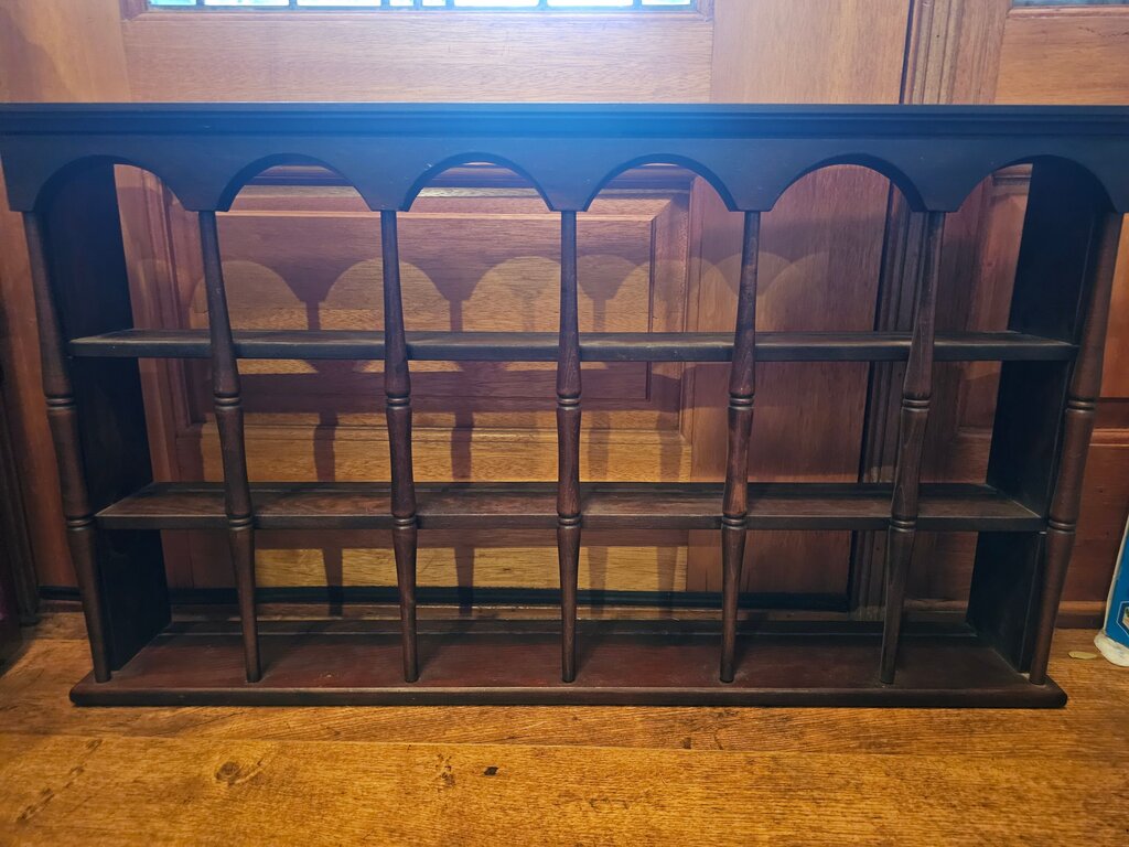 70s Mid Century Modern Jacobean Spindle Wood Wall Display Shelf, Jacobean Spindle Wood Shelf, Mid Century Modern Shelf, VTG Shelf