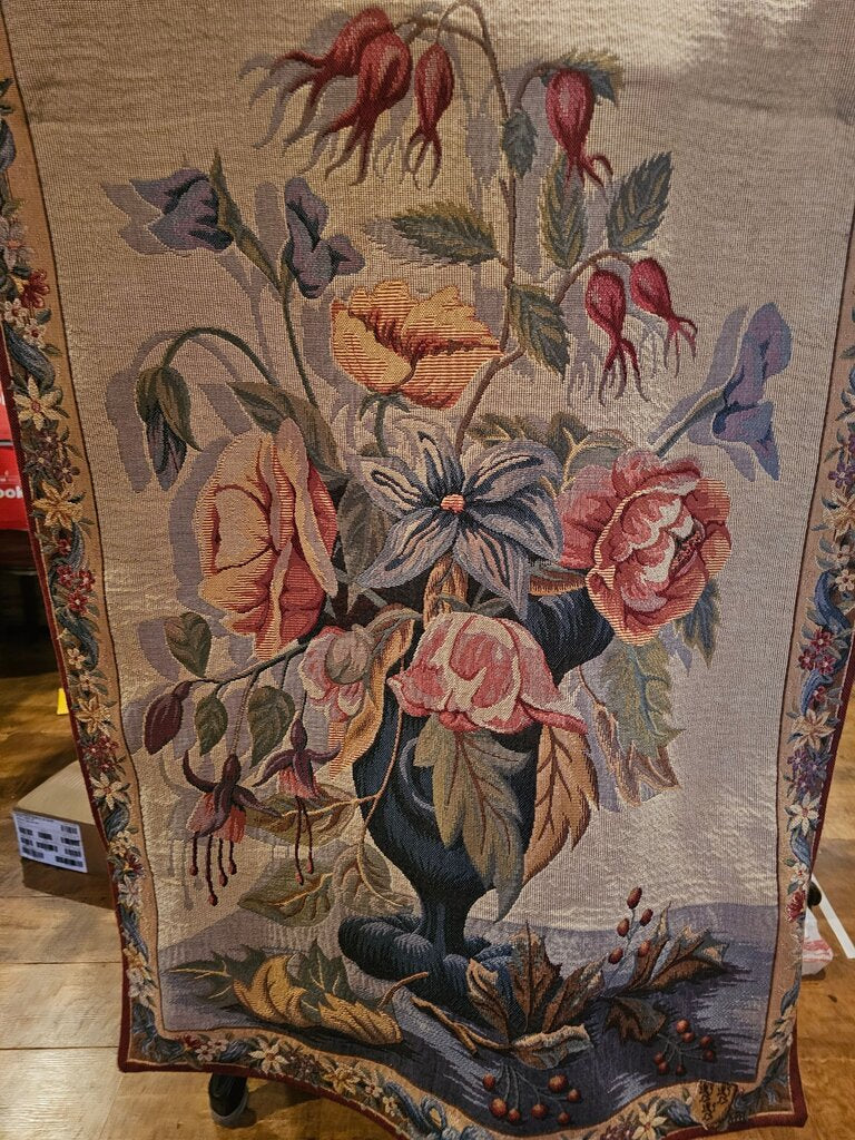 Floral Tapestry Wall Hanging Jules Pansu Reproduction Tapestry 38" X 28" Meurins Stitch
