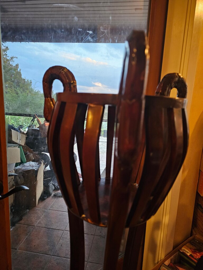 Vintage Tall Plant Stand Carved Swan Basket Jardiniere Solid Cherry plat riser as is