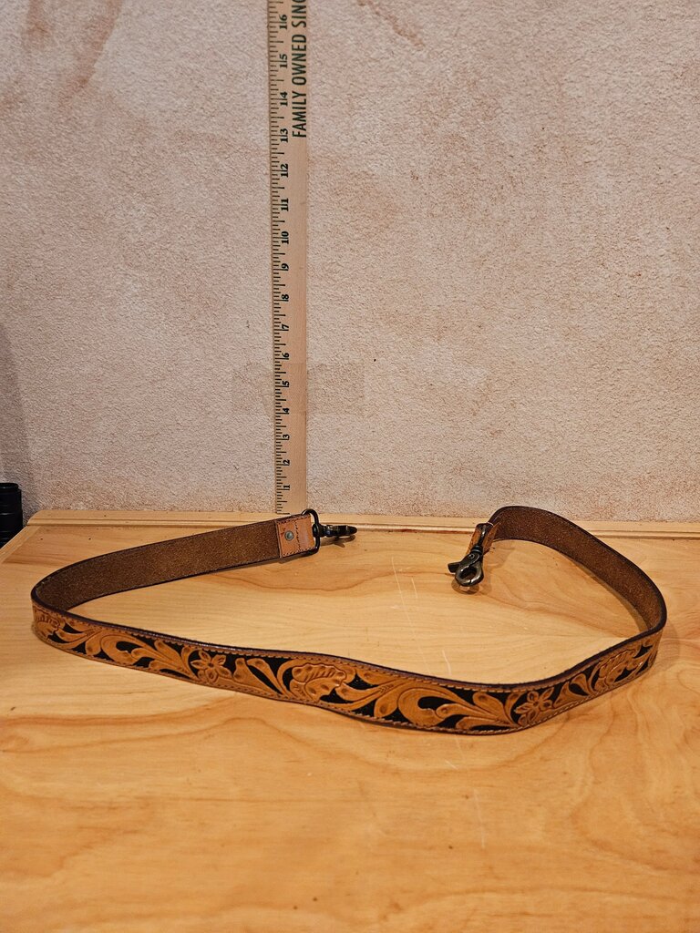 Vintage Leather Guitar Strap with Floral Design