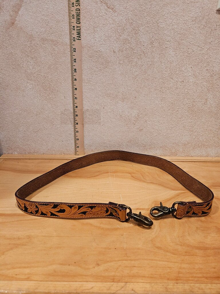 Vintage Leather Guitar Strap with Floral Design