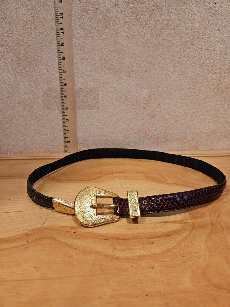 Vintage Brown Leather Belt with Golden Buckle