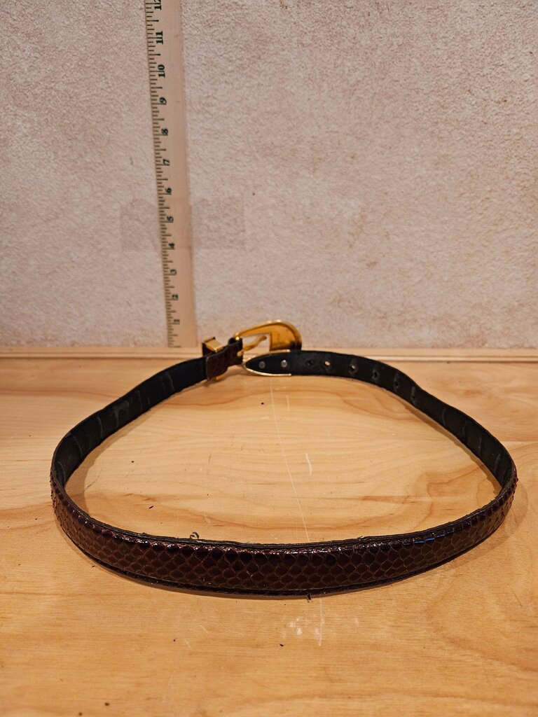 Vintage Brown Leather Belt with Golden Buckle
